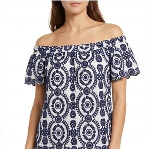 ​Built by Dreamers Eyelet Embroidered Top XL Blue White Boho/100% COTTON